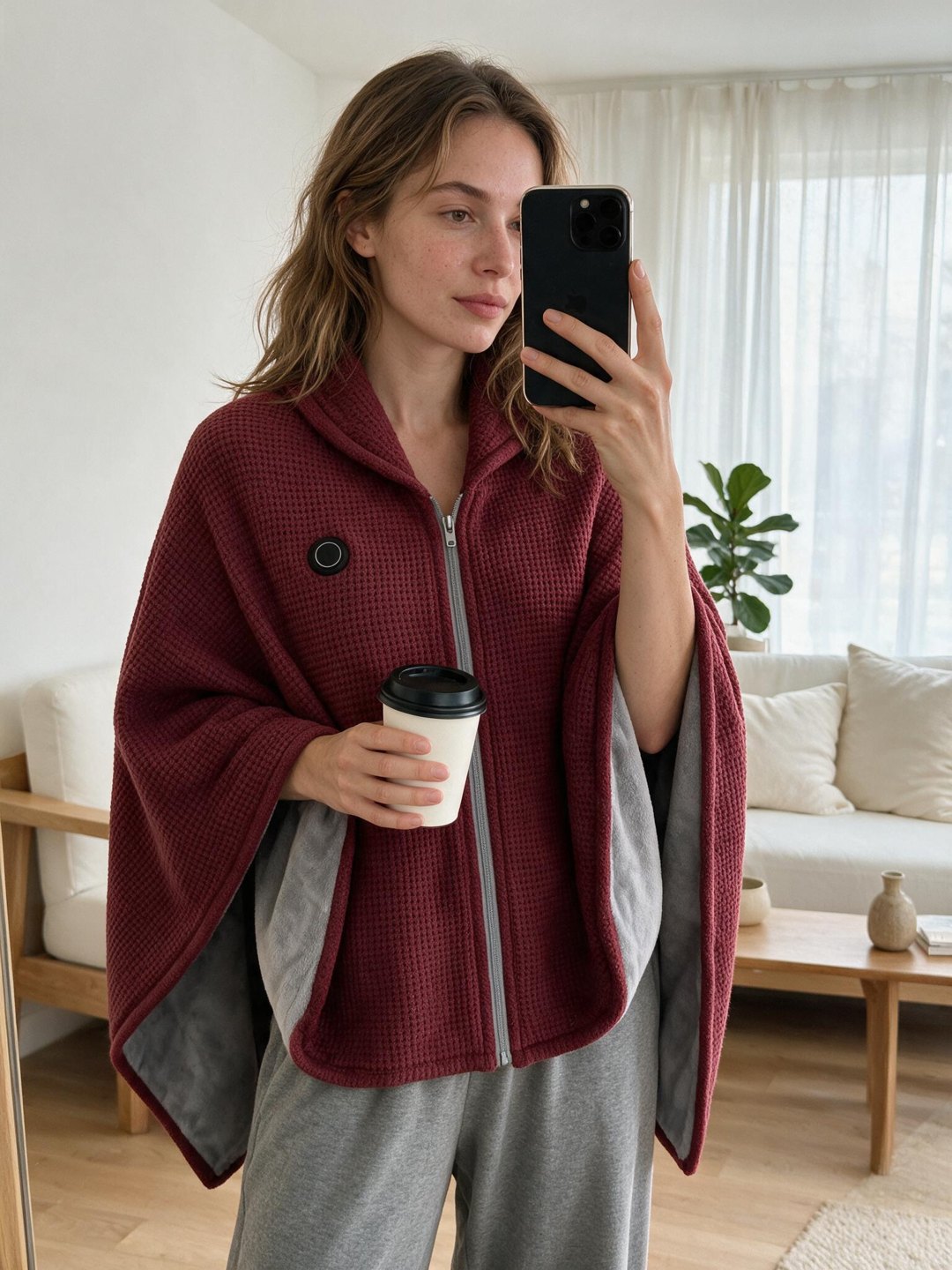 Wine Red HearthWrap worn at home