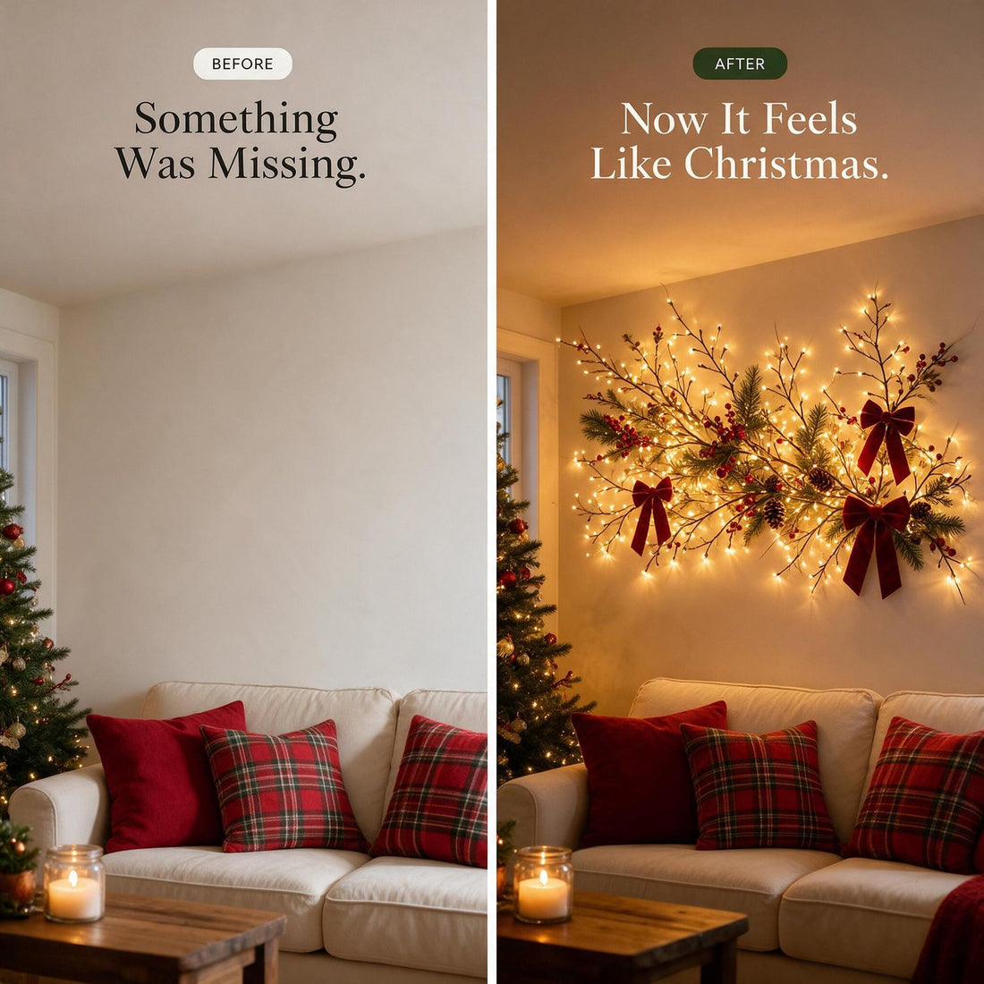 Living room before and after Lumora