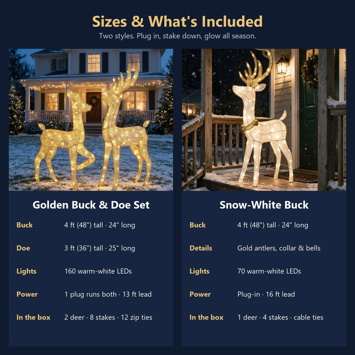 Lighted reindeer sizes and what's included