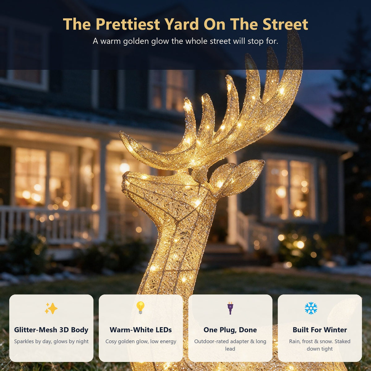 Glitter mesh lighted reindeer features