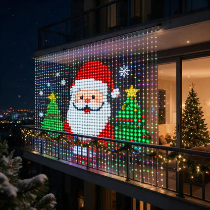 Giant Santa display across a balcony