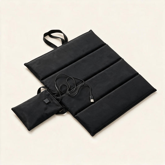 HearthSeat heated stadium seat cushion, black, open
